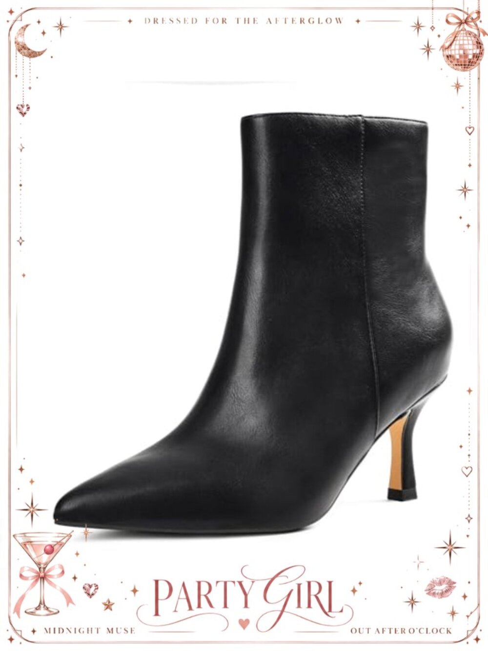 Synthetic Leather Ankle Booties 3-Inch Block Heel Pointed Toe Side Zip